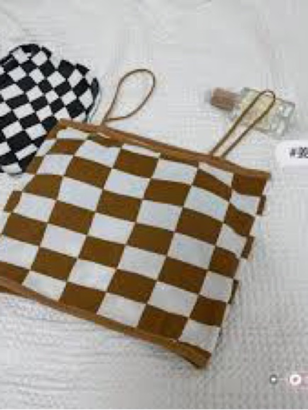 XOXO Brown and White Checkerboard Crop Top